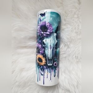 Floral Skull Tumbler with Sunflowers and Butterflies
